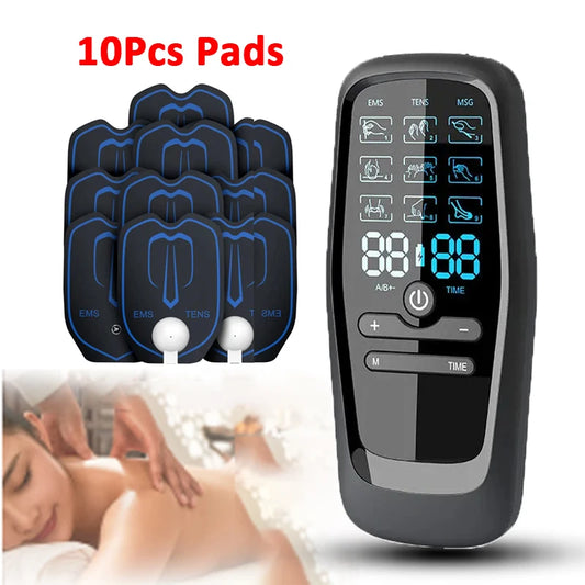 EMS Electric Professional Muscle Stimulation USB Physiotherapy Ten Unit Machine, Pulse Impulse Mini Full Body Massager w/ 6 Modes