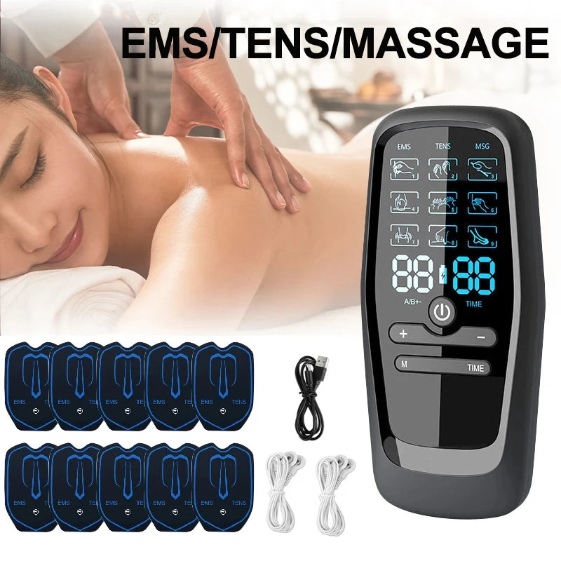 EMS Electric Professional Muscle Stimulation USB Physiotherapy Ten Unit Machine, Pulse Impulse Mini Full Body Massager w/ 6 Modes